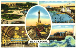 BLACKPOOL, LANCASHIRE, MULTIPLE VIEWS, ARCHITECTURE, TOWER, PARK, POOL, ENGLAND, UNITED KINGDOM, POSTCARD - Blackpool