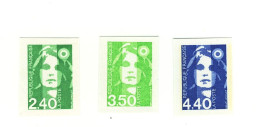 Briat 2fr40 Vert 3fr50 Vert-jaune Et 4fr40 Bleu YT 2820 - 2822 En Non Dentelés. Voir Scan. Cote YT : 60 €, Maury : 60 €. - 1991-2000