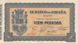 CRBL0084 BILLETE ESPAÑA GIJON 100 PESETAS 1937 SIN CIRCULAR - Sonstige & Ohne Zuordnung