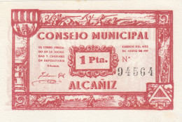 CRBL0073 BILLETE ESPAÑA ALCAÑIZ (TERUEL) 1 PESETA 1937 EBC+ - Sonstige & Ohne Zuordnung