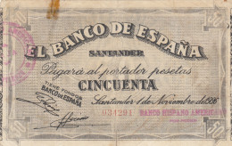 CRBL0065 BILLETE ESPAÑA SANTANDER 50 PESETAS 1936 BC - Sonstige & Ohne Zuordnung