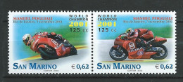 San Marino - 2002 Manuel Poggiali World Champion - Motorcycle Race 125cc Class, Rio De Janeiro 2001.  MNH** - Unused Stamps