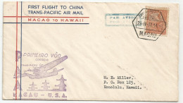 Macau Macao China First Flight Cover To Hawaii USA 1937 Honolulu - Corréo Aéreo