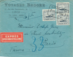 3 X 727 Sur Lettre Express Liège 11 VIII 1946 Via Bruxelles A Paris Vers Paris 26 & 33 12 VIII 1946 Tarif Exact 9.45Fr  - Andere & Zonder Classificatie