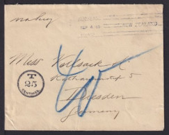 1905 - Unfrankierter Brief Vom Deutschen Konsulat Ab Auckland Nach Dresden - Nachgebühr - Storia Postale