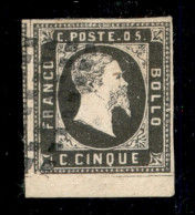 Antichi Stati Italiani - Sardegna - 1851 - 5 Cent Nero Seppia (1f) - Prima Tiratura - Ottimi Margini E Bordo Di Foglio I - Autres & Non Classés