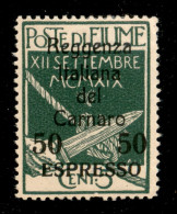 Occupazioni I Guerra Mondiale - Fiume - 1920 - Reggenza Del Carnaro - 50 Cent Su 5 (4) - Gomma Originale (440) - Autres & Non Classés