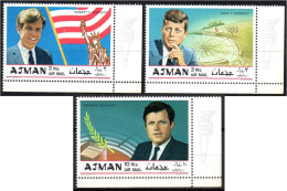 AJMAN 1969 - 3v - MNH - Kennedy Brothers - Robert F. - John F. - Edward Kennedy - Kennedy-Brüder - Les Frères Kennedy - Kennedy (John F.)