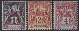 French Offices Canton 1901 Sc 1,1A,2 Yt 1-3 Set Low Values MH* - Nuovi