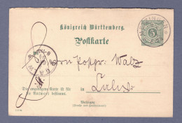 Württemberg Ganzsache Postkarte Frageteil - Metzingen 8 OKT 94 --> Calw  (Württemberg) (2YQ-318) - Entiers Postaux