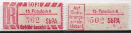 DDR Einschreibemarke Potsdam SbPA Postfrisch, EM2B-15-8I(3) Gt - Etiquettes De Recommandé