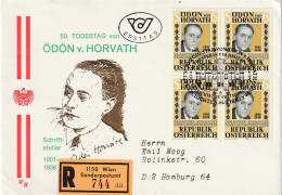 1988, Registered Letter Sent To Hamburg, Germany, Ödön Von Horváth (1901-1938), Writer - Postales - Usados