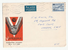 1959 Internat. YOUTH CAMP Helsinki FRIENDSHIP Event COVER Finland Stamps Peace Airmail To Gb Air Mail Label - Covers & Documents