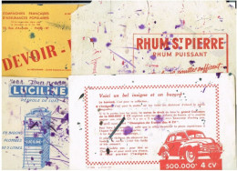 Lot 6 Buvards Utilisés"RHUM-St-PIERRE-LUCILINE PETROLE JUPITER-ASSURANCES-AUTO 4 CV-sucre Sol-FICARMONE- - Brandstoffen