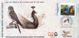 INDIA 2023 JOINT ISSUE 75TH ANNIV. OF DIPLOMATIC RELATIONS BETWEEN INDIA MAURITIUS BIRDS FIRST DAY COVER FROM HYDERABAD - Storia Postale