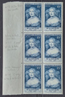 France 1950  N°874 Bloc De 6 BdF Avec Variétés **TB - Nuovi