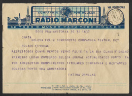 Portugal Télégramme Radio Marconi 1952 Concours Beauté Funchal Madère Madeira Telegram Beauty Peagent - Cartas & Documentos