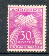 ANDORRE Taxe 30c Lilas Rose  1943-46 N°22 - Neufs