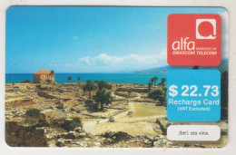 LEBANON - Jbeil Sea View , Alfa Recharge Card 22.73$, Exp.date 06/04/14, Used - Libanon