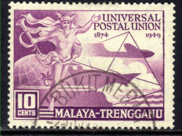 Trengganu Malaya 1949 KGV1 10ct UPU Postal Union Used SG 63  ( L947  ) - Trengganu