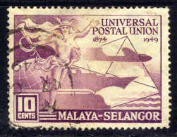 Selangor Malaya 1949 KGV1 10ct UPU Postal Union Used SG 111  ( E357  ) - Selangor