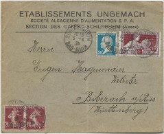 LETTRE RECOMMANDEE ALSACE  AFFRANCHIE N° 142 X2 + N° 155 --  OBLITEREE CAD WILLER HT-RHIN -ANNEE 1922 - Maschinenstempel (Sonstige)