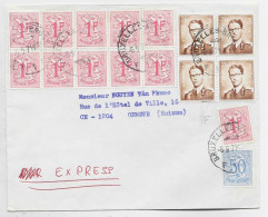 BELGIQUE  2FR BLOC DE 4+ LION 1FR BLOC DE 10+1+50C LETTRE COVER EXPRES BRUXELLES 1971 TO SUISSE - 1953-1972 Glasses