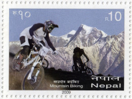 Nepal Mountain Biking 10 Rupees Stamp 2009 MNH - Mountain Bike