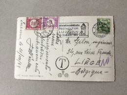 CP Taxée En Belgique De Luzern Suisse Pour Liège En 1949 - Lettres & Documents