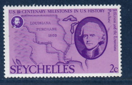 Seychelles, Yv 356, Mi 376, SG 384, Jefferson Et De La Carte De La Louisiane Lors De Son Achat à La France, - Seychellen (1976-...)