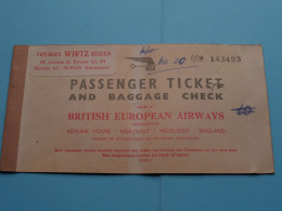 Voyages WIRTZ Reizen Antwerpen / Anvers > Anno 1951 > BRITISH EUROPEAN AIRWAYS ( Zie / See / Voir / Sehen Sie SCANS ) ! - Tickets