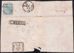 San Marino - S. Marino 1864. Precursori B9 (sm21). Ampio Frammento Di Lettera Con 15c (L18) Annullato Con Il Bollo Di RI - Cartas & Documentos