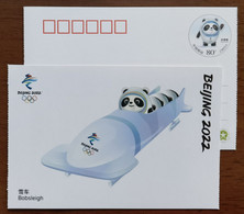 Bobsleigh,Mascot Bing Dwen Dwen,Five Rings,China 2022 Beijing 2022 Winter Olympic Games Commemorative Pre-stamped Card - Winter 2022: Peking
