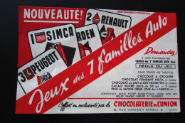 Buvard "CHOCOLATERIE De L'UNION" - Série "Jeux Des 7 Familles AUTO" - Automotive