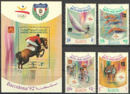 Emirates 1992, Olympic Games In Barcellona, Shipping, Swimming, Cycling, Athletic, Horse Race, 4val +BF - Zwemmen