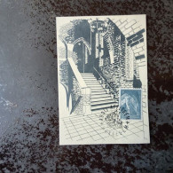Affligem Abdij, Trappenhal Met Eerste Gestempelde Postzegel 1965 - Affligem
