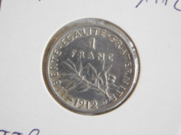 France 1 Franc 1912 SEMEUSE (646) Argent Silver - 1 Franc