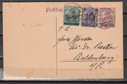 DANZIG 1920,Postkarte.15 Pf. Germania + Mi 21+M17 Gestempelt ZOPPOT 23.12.20.(D3765) - Entiers Postaux