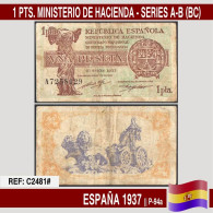 C2481# España 1937. 1 Pts. II República. Ministerio De Hacienda (BC) P-94a - 1-2 Pesetas