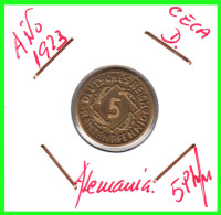 GERMANY REPÚBLICA DE WEIMAR 5 PFENNIG DE PENSIÓN (1923 CECA-D) MONEDA DEL AÑO 1923-1925 (RENTENPFENNIG KM # 32 - 5 Rentenpfennig & 5 Reichspfennig