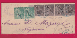 LA REUNION N°20 PAIRE + 21 BANDE DE 4 CAD ST DENIS EN BLEU POUR NANTES 1893 FRAGMENT DE LETTRE - Cartas & Documentos