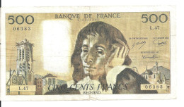 FRANCE 500 FRANCS 1974 VG+ P 156 C - 500 F 1968-1993 ''Pascal''