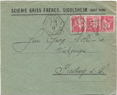 LETTRE ALSACE -  OBLITERATION OCTOGONAL - SIGOLSHEIM - HAUT - RHIN  -ANNEE 1933 - AFFRANCHIE N° 283 X 3 - Oblitérations Mécaniques (Autres)