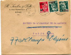 ALGERIE LETTRE AVEC PUBLICITE COMMERCIALE AU DOS DEPART BONE 31-?-47 CONSTANTINE POUR LA FRANCE - Covers & Documents