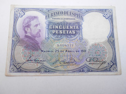 Ancien Billet De Banque  Espagne Espana 50 Pesetas - 50 Pesetas
