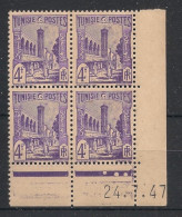 TUNISIE - 1945-49 - N°YT. 286A - Halfaouine 4f Lilas - Bloc De 4 Coin Daté - Neuf Luxe** / MNH - Ungebraucht