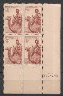 MAURITANIE - 1943-44 - N°YT. 125 - Méharistes 10c Brun-rouge - Bloc De 4 Coin Daté - Neuf Luxe** / MNH - Nuovi
