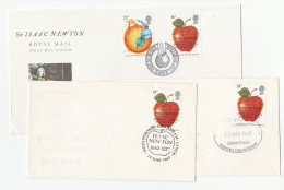 PHYSICS - ISSAC NEWTON APPLE 3 Diff Special Pmk FDCs GB Stamps Physics Fruit Cover Fdc - Fysica