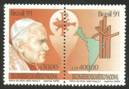 212 Brazil Carte Map Visite Jean-Paul II John Paul Visit Se-tenant MNH ** Neuf SC (BRE-148a) - Unused Stamps