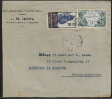 Gabon. Fragment Of Commercial Letter With The Stamps Sc.90 And Sc.120, Sent On 13.10.31 From Port-Gentil Gabon To France - Briefe U. Dokumente